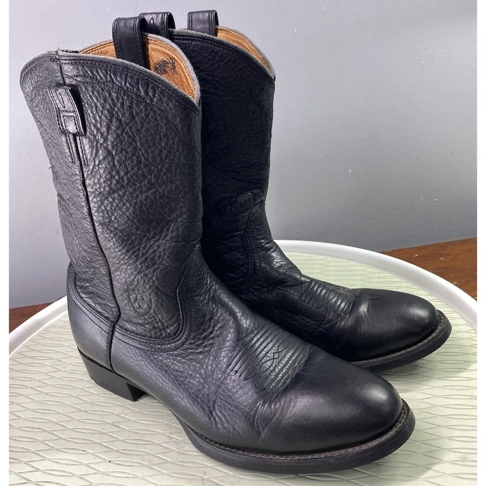 Ariat Heritage‎ Men's Pebbled Leather Black Western Cowboy Riding Biker Boots 9B